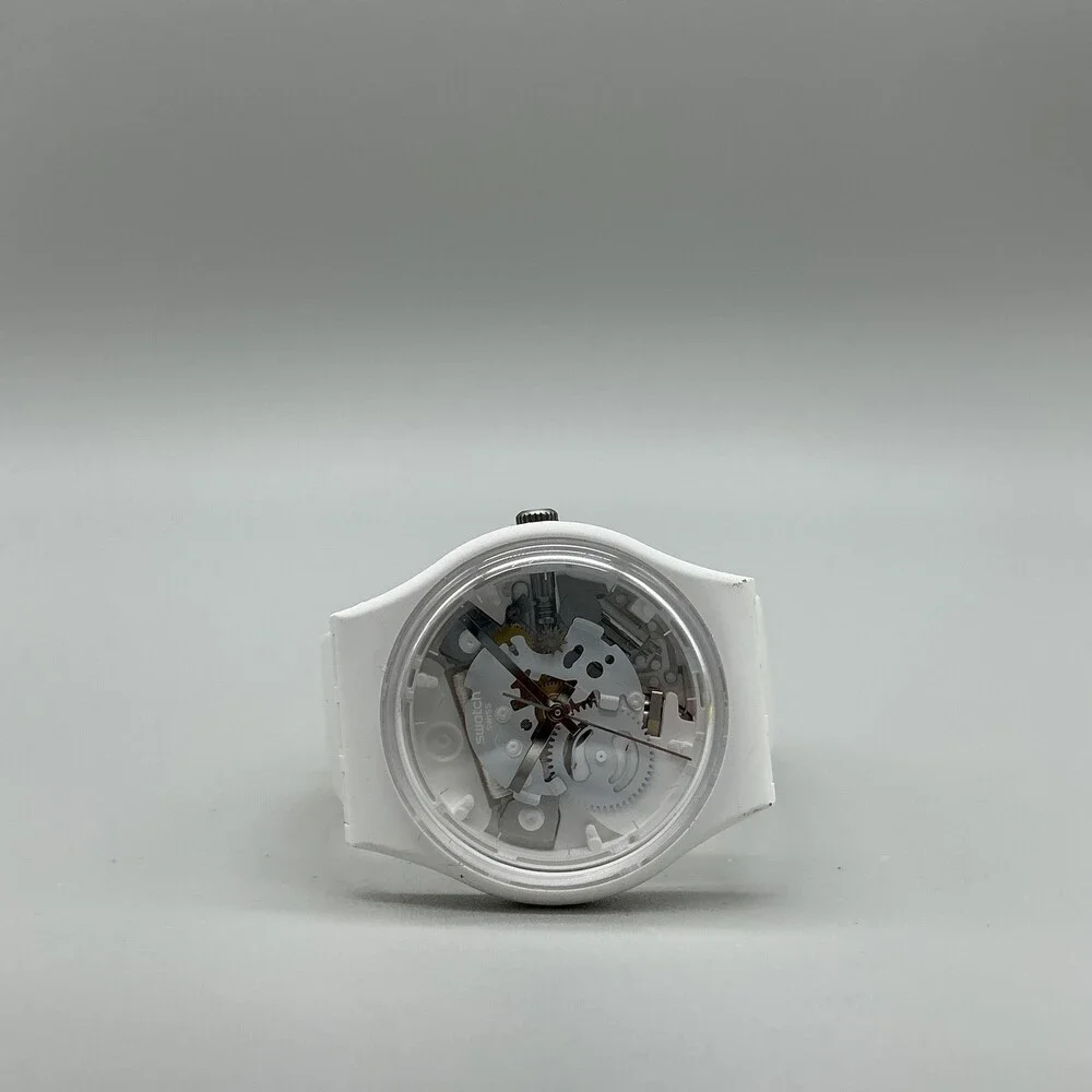 Swatch Womens Watch 34mm Spot White Skeleton Dial Silicone Swiss